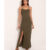 Vestido Longo Canelado com Fenda Lateral Moda Elegante Premium Tendência