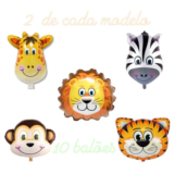 Kit C/ 10 Balão Metalizado Safari Infantil Pequeno Festa 30 cm ( 2 de cada) OFF
