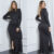 Vestido Longo Gola Manga Comprida Malha Canelada Inverno Sexy Justo Fenda Lateral Preto Canelado Plus Size Grávida