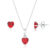 Conjunto Colar e Brinco Coração Vermelho Prata 925