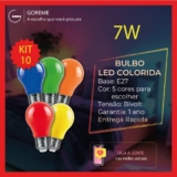 Kit 10 Lâmpada Bulbo Led 7w Decorativa A60 Luz Colorida Vermelho | Laranja | Verde | Amarelo | Azul Bivolt E27