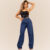 Calca Wide Leg Pantalona Feminina Jeans Linha Premium Lisa com Bolso Cos Alto Estilosa