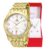 Relógio Champion Ana Hickmann Dourado Feminino + Colar e Brincos À Prova d’Água Kit AH28508H