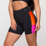 Short Fitness Feminino Bermuda Academia Poliamida Preta com Detalhe Rosa e Laranja Nova York