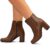 Bota Feminina Lumiss Cano Curto Bico Quadrado Salto Alto Grosso Confortável Caramelo