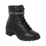 Coturno Bota Feminina Strass Brilho Cristal Sola Trarorada Cano Curto Confortável Leve Oferta