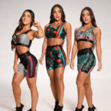 Conjunto Academia Feminino Top Fitness e Short Estampado Coleção Invicta Estampas Variadas
