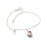 Pulseira Infantil de Prata 925 Cupcake com Coração