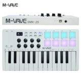 M-WAVE 25 teclas USB MIDI teclado controlador com 8 almofadas de bateria retroiluminadas, 8 botões e 2 listras de toque