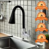 Torneira 2 Jatos de Parede Para Cozinha Cone Preto Base Cromada