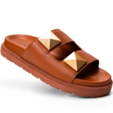 Papete Feminina Lumiss Spike Pirâmide Chinelo Casual Confortável Caramelo