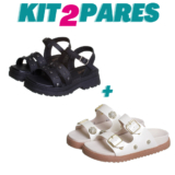 Kit 2 Pares Infantil Feminino Chinelo Fivela Off e Sandália Tratorada Preta Kidstep