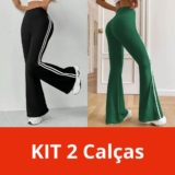 Kit 02 Calças Cintura Alta Bailarina com Listras Laterais Moda Tendência Estilosa