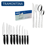 Jogo De Talheres Faqueiro 33 Peças Inox Kit Búzios + Plenus Tramontina