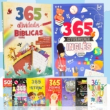 Coleção Livro Infantil 365 Desenhos Para Colorir Atividades Educativas Capa C/ Glitter Folhas Brancas Premium