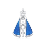 Pingente em prata 925 Nossa Senhora Aparecida manto azul 14mm x 20mm médio