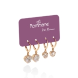 Kit Brincos Rommanel Argola Com Coração de Zircônias 527300