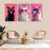 Quadro decorativo 3 peças gato gatos chiclete fone de ouvido decoração rosa para sala quarto loja