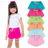 Kit 2, 3 ou 5 Shorts Infantil Menina Bermuda Moletinho 100% Algodão Com Friso Constratante