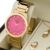 Relógio Dourado Feminino Fundo Rosa Champion Kit Colar e Brincos Original CH24759J