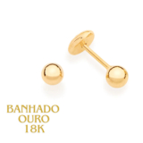 Brinco Bebê Bola Rommanel Banhado Ouro 18k 520797 Infantil Liso
