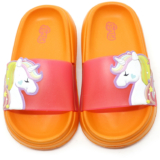 Slide Chinelo Infantil Menina Plugt Floquinho Brilho EVA Unicórnio Laranja Confortável Promoção