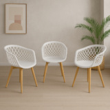 Kit 3 Cadeiras Para Mesa De Jantar Sala Cozinha Web Wood Branca Base Madeira
