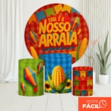 Trio Capas Cilindros Juninos E Painel Redondo Decoração Festa Junina Arraiá Tecido Veste Fácil – KIT-2624