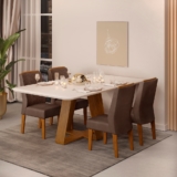 Conjunto de Sala de Jantar 4 Cadeiras Tampo SEM VIDRO 170×90 DJ Móveis Kiara Freijó Lidia Moca