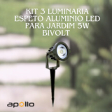 kit 3un Luminaria Espeto Aluminio Led Para Jardim 5w Bivolt Branco quente frio Verde