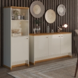 Conjunto Buffet Aparador Berlin Balcão 3 Portas Sala Jantar Estar Armário Livreiro