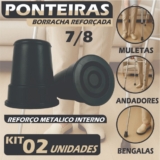 Kit 2 Ponteira Pé De Borracha 7/8 22mm Para Muleta Bengala Andador e Auxiliar