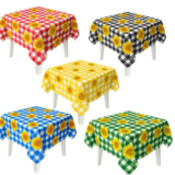 KIT 10~50 TOALHAS PLÁSTICA XADREZ  COM GIRASSOL MESA DE BAR FESTA JUNINA 80X80CM FESTA JUNINA 2025