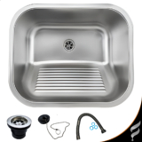 Tanque Lavanderia 50 X 45 Em Aço Inox 201 Com Válvula e Sifão Escovado Monobloco Softinox