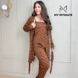 Conjunto Pijama Feminino com Robe em Malha Suede Super Confortável e Elegante
