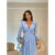 Vestido longo Solange elegante chiffon decote V manga cumprida amarração nas costas