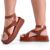 Sandália Feminina Lumiss Flatform Confortável Tiras Fivela Enfeite Metalizado Caramelo