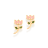 Brinco Infantil Rommanel Flor De Tulipa Banhado A Ouro 18k 526501