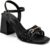 Sandália Feminina Lumiss Salto Alto Bloco Confortável Tule Flor Bico Quadrado Enfeite Metal Preto