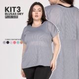 Kit 3 Blusas Plus Size Fitness Dry – Camisetas Academia, Musculação e Caminhada Confortáveis