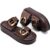 Sandália Flatform Feminina Lumiss Confortável Croco Fivelas Dourada Bico Redondo Marrom
