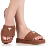 Tamanco Feminino Flatform Baixo Detalhe Triangulo Metalizado Papete Juta Tressê GiGiL