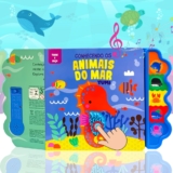 Livro Sensorial Bebê Toque E Ouça Com Sons E Texturas  Animais Marinhos | Coleção Premium Educativa