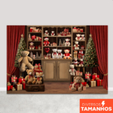 Painel Fundo Fotográfico Natal Cenário Loja De Brinquedos Em Tecido Sublimado para Foto