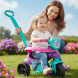 Motoca + Game Aplicativo 3D  ‍♂️ Triciclo Infantil Princesinha   Tiffany/Rosa – Pedal, Protetor e Empurrador