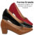 kit com 3 sapatos femininos formal marrom /preto/vermelho salto médio grosso.