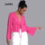Lovito Blusa Feminina Manga Longa Decote V Amarração na Frente Rosa Chic Estilo Moda Casual LB462BRL491
