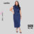 Lovito Vestido Midi Azul Elegante Liso Plus Size Feminino LB1044BRL1074