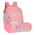 Kit Mochila de Costas G + Estojo Box Stitch Disney | Rosa Salmão Turquesa | 2 Peças Ohana | Chaveiro Angel