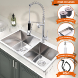 Cuba Pia Gourmet Cozinha Dupla Escovada Inox Com Torneira Monocomando 2 Saídas Cromada